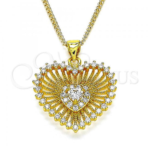 Oro Laminado Pendant Necklace, Gold Filled Style Heart Design, with White Cubic Zirconia and White Micro Pave, Polished, Golden Finish, 04.213.0177.20