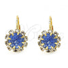 Oro Laminado Leverback Earring, Gold Filled Style Flower Design, with Light Sapphire and White Crystal, Polished, Golden Finish, 02.122.0086.4