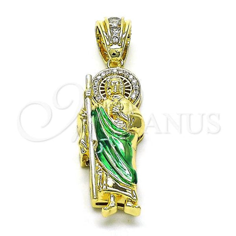 Oro Laminado Religious Pendant, Gold Filled Style San Judas Design, with White Micro Pave and White Cubic Zirconia, Polished, Tricolor, 05.411.0002.1
