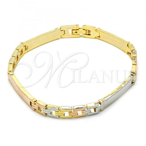 Oro Laminado Solid Bracelet, Gold Filled Style Polished, Tricolor, 03.102.0046.08