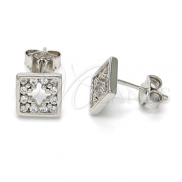 Sterling Silver Stud Earring, with White Cubic Zirconia, Polished, Rhodium Finish, 02.186.0030