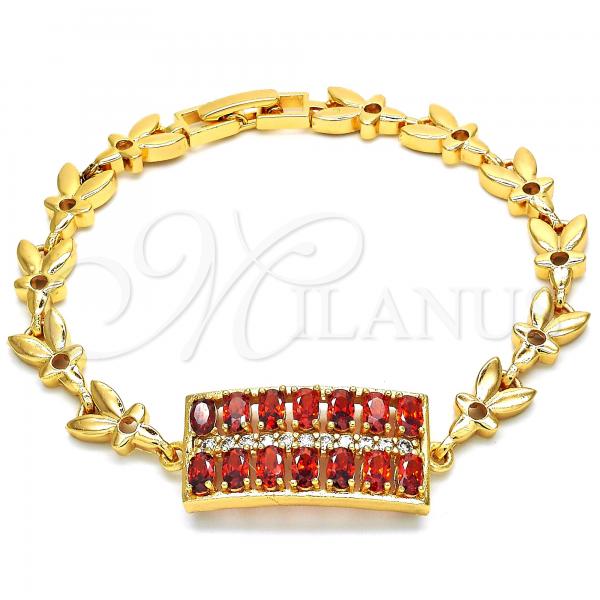 Oro Laminado Fancy Bracelet, Gold Filled Style with Garnet and White Cubic Zirconia, Polished, Golden Finish, 03.210.0108.1.07