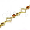 Oro Laminado Fancy Bracelet, Gold Filled Style Rolo Design, with Orange Cubic Zirconia and White Crystal, Polished, Golden Finish, 03.59.0068.08