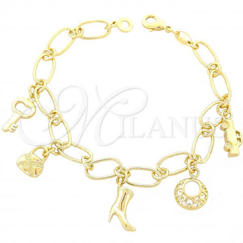 Oro Laminado Charm Bracelet, Gold Filled Style Shoes Design, Diamond Cutting Finish, Golden Finish, 5.022.002