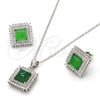 Sterling Silver Earring and Pendant Adult Set, with Green Cubic Zirconia and White Crystal, Polished, Rhodium Finish, 10.175.0066.1