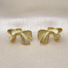 Oro Laminado Stud Earring, Gold Filled Style Bow Design, Diamond Cutting Finish, Golden Finish, 02.341.0203