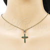 Oro Laminado Religious Pendant, Gold Filled Style Cross Design, with Green Cubic Zirconia, Polished, Golden Finish, 05.253.0182.3