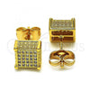 Oro Laminado Stud Earring, Gold Filled Style with White Micro Pave, Polished, Golden Finish, 02.344.0020