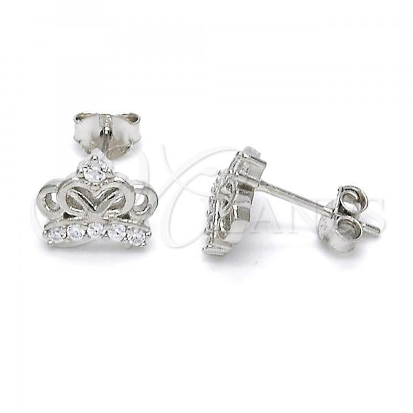 Sterling Silver Stud Earring, Crown Design, with White Cubic Zirconia, Polished,, 02.285.0044