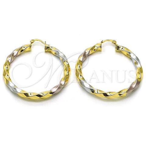 Oro Laminado Large Hoop, Gold Filled Style and Hollow Polished, Tricolor, 02.170.0042.1.50