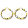 Oro Laminado Large Hoop, Gold Filled Style and Hollow Polished, Tricolor, 02.170.0042.1.50
