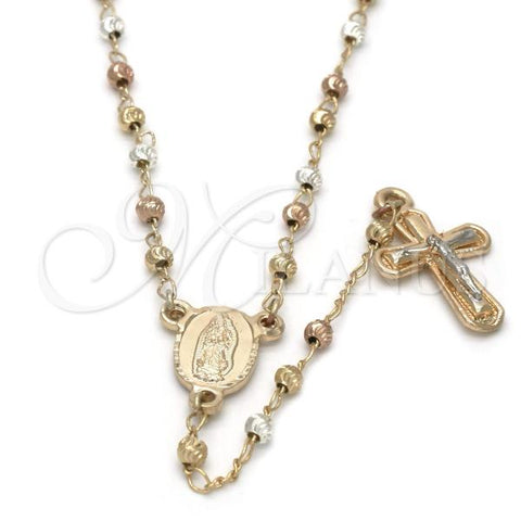 Gold Plated Thin Rosary, Guadalupe and Crucifix Design, Diamond Cutting Finish, Tricolor, 09.59.0017.1.20