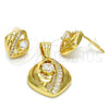 Oro Laminado Earring and Pendant Adult Set, Gold Filled Style with White Cubic Zirconia, Polished, Golden Finish, 10.59.0248