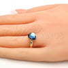 Oro Laminado Multi Stone Ring, Gold Filled Style Heart Design, with Denin Blue Swarovski Crystals, Polished, Golden Finish, 01.239.0002.8 (One size fits all)