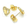 Oro Laminado Stud Earring, Gold Filled Style Heart and Butterfly Design, with White Micro Pave, Polished, Golden Finish, 02.233.0052