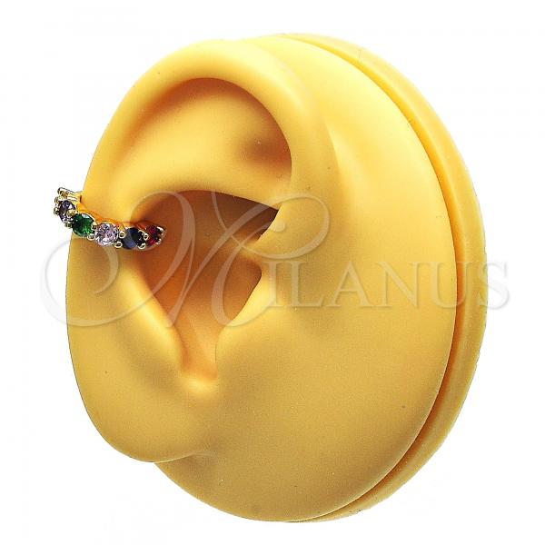 Oro Laminado Earcuff Earring, Gold Filled Style with Multicolor Cubic Zirconia, Polished, Golden Finish, 02.213.0378