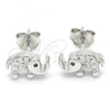 Sterling Silver Stud Earring, Elephant Design, with Black Cubic Zirconia and White Crystal, Polished, Rhodium Finish, 02.336.0066