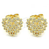 Oro Laminado Stud Earring, Gold Filled Style Heart Design, with White Micro Pave, Polished, Golden Finish, 02.156.0510