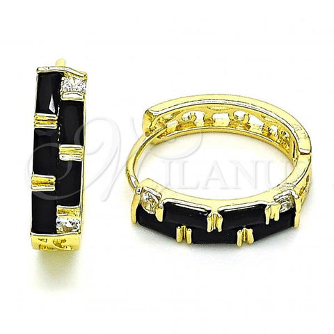 Oro Laminado Huggie Hoop, Gold Filled Style with Black and White Cubic Zirconia, Polished, Golden Finish, 02.210.0731.1.15