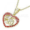 Oro Laminado Fancy Pendant, Gold Filled Style Elephant and Heart Design, with Garnet and White Crystal, Polished, Golden Finish, 05.253.0114.1