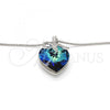 Rhodium Plated Pendant Necklace, Heart Design, with Bermuda Blue Swarovski Crystals and White Crystal, Polished, Rhodium Finish, 04.239.0007.16
