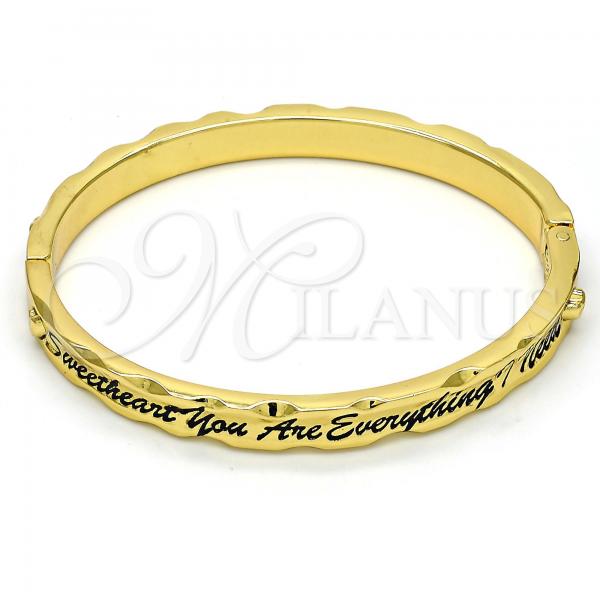 Gold Tone Individual Bangle, Heart Design, Black Enamel Finish, Golden Finish, 07.252.0030.05.GT (07 MM Thickness, Size 5 - 2.50 Diameter)