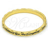 Gold Tone Individual Bangle, Heart Design, Black Enamel Finish, Golden Finish, 07.252.0030.05.GT (07 MM Thickness, Size 5 - 2.50 Diameter)