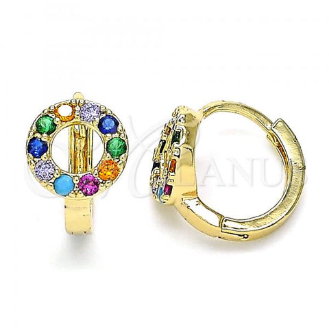 Oro Laminado Huggie Hoop, Gold Filled Style with Multicolor Cubic Zirconia, Polished, Golden Finish, 02.210.0646.4.15