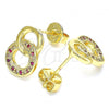 Oro Laminado Stud Earring, Gold Filled Style with Ruby and White Micro Pave, Polished, Golden Finish, 02.233.0020.2