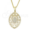 Oro Laminado Pendant Necklace, Gold Filled Style Guadalupe Design, Polished, Golden Finish, 04.106.0045.1.20
