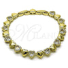 Oro Laminado Tennis Bracelet, Gold Filled Style Heart Design, with White Cubic Zirconia, Polished, Golden Finish, 03.213.0335.08
