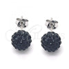 Sterling Silver Stud Earring, with Black Crystal, Polished, Rhodium Finish, 02.332.0042.3