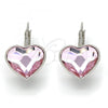 Rhodium Plated Leverback Earring, Heart Design, with Light Rose Swarovski Crystals, Polished, Rhodium Finish, 02.239.0013.4