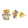 Oro Laminado Stud Earring, Gold Filled Style Flower Design, with Amethyst and White Cubic Zirconia, Polished, Golden Finish, 02.310.0044