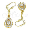 Oro Laminado Long Earring, Gold Filled Style Teardrop Design, with White Cubic Zirconia, Polished, Golden Finish, 02.387.0056.1