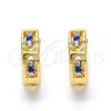 Oro Laminado Huggie Hoop, Gold Filled Style with Sapphire Blue and White Crystal, Polished, Golden Finish, 02.165.0142.5