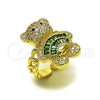 Oro Laminado Multi Stone Ring, Gold Filled Style Teddy Bear and Baguette Design, with Green Cubic Zirconia and White Micro Pave, Polished, Golden Finish, 01.284.0108.3