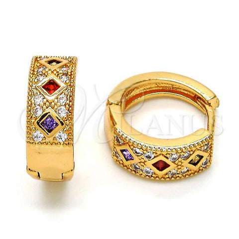 Oro Laminado Huggie Hoop, Gold Filled Style with Multicolor Cubic Zirconia, Polished, Golden Finish, 02.210.0056.15