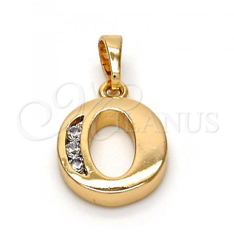 Oro Laminado Fancy Pendant, Gold Filled Style Initials Design, with White Cubic Zirconia, Polished, Golden Finish, 05.26.0027