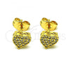 Oro Laminado Stud Earring, Gold Filled Style Heart Design, with White Micro Pave, Polished, Golden Finish, 02.344.0153