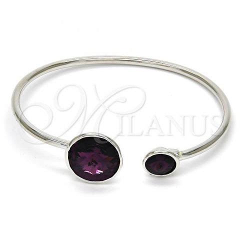 Rhodium Plated Individual Bangle, with Amethyst Swarovski Crystals, Polished, Rhodium Finish, 07.239.0003.2 (03 MM Thickness, One size fits all)