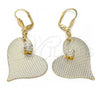 Oro Laminado Dangle Earring, Gold Filled Style Heart Design, with White Crystal, Diamond Cutting Finish, Golden Finish, 77.002