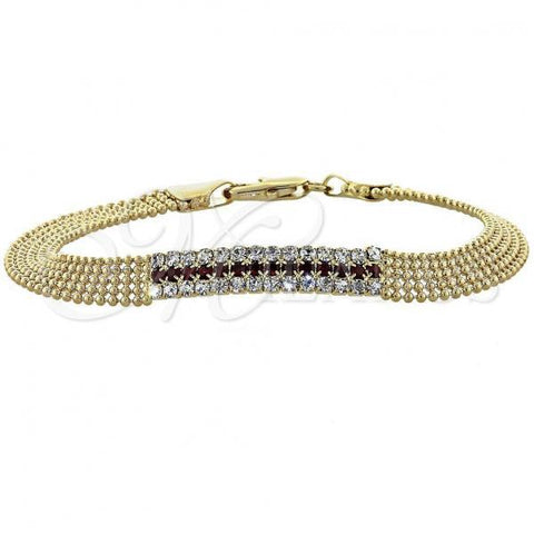 Oro Laminado Fancy Bracelet, Gold Filled Style with Ruby and White Cubic Zirconia, Polished, Golden Finish, 5.011.010.1