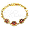 Oro Laminado Fancy Bracelet, Gold Filled Style with Garnet Cubic Zirconia, Polished, Golden Finish, 03.210.0112.1.07