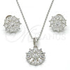 Sterling Silver Earring and Pendant Adult Set, Flower Design, with White Cubic Zirconia, Polished, Rhodium Finish, 10.286.0007