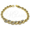 Oro Laminado Fancy Bracelet, Gold Filled Style with White Micro Pave, Polished, Golden Finish, 03.283.0107.07