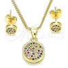 Oro Laminado Earring and Pendant Adult Set, Gold Filled Style with Multicolor Micro Pave, Polished, Golden Finish, 10.156.0277.3