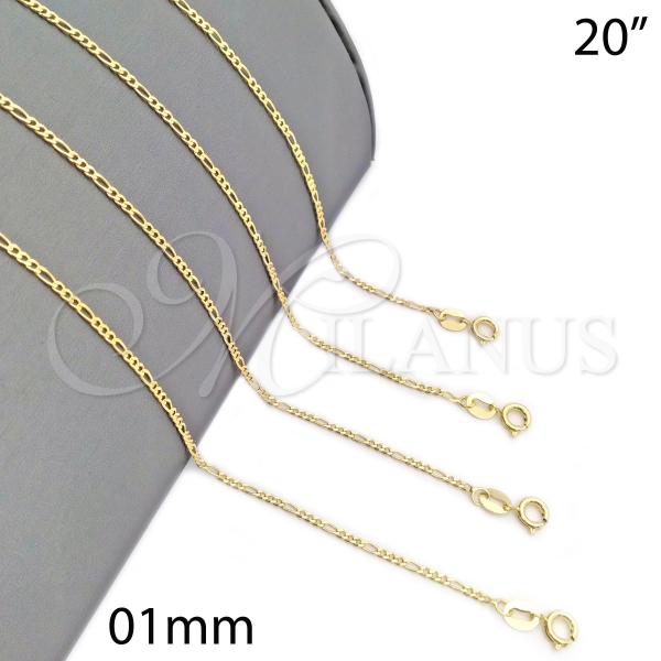 Oro Laminado Basic Necklace, Gold Filled Style Figaro Design, Polished, Golden Finish, 04.32.0016.20