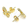 Oro Laminado Stud Earring, Gold Filled Style Butterfly Design, with White Micro Pave, Polished, Golden Finish, 02.156.0455