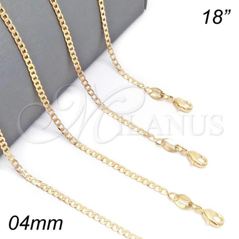 Oro Laminado Basic Necklace, Gold Filled Style Curb Design, Polished, Golden Finish, 04.32.0019.18